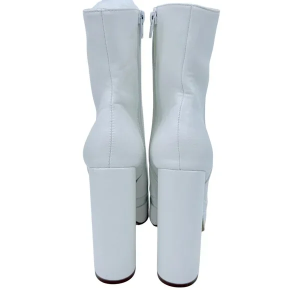 NIB White Platform Chunky Heel & Side Zip Edgy Retro Vegan Platform Boots - Picture 11 of 16